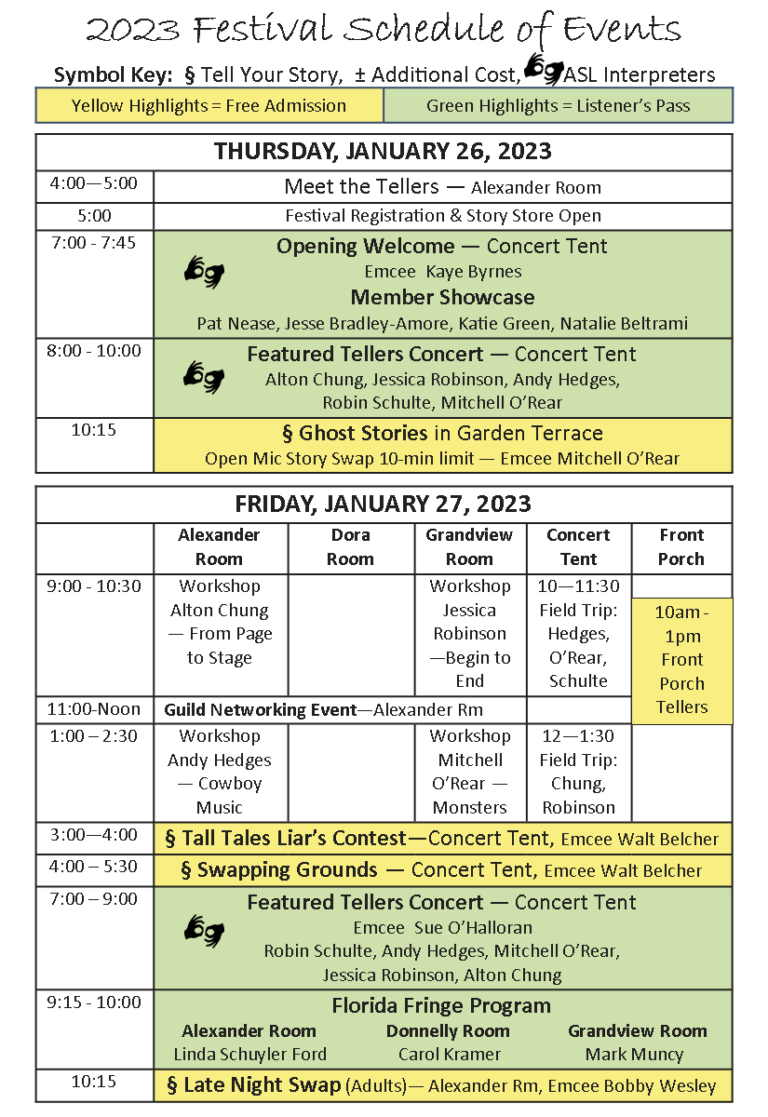 Festival Schedule Florida Storytelling Association